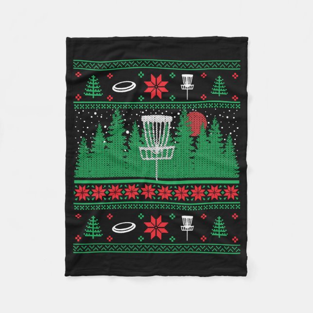 Christmas Disc Golf Frisbee Ugly Christmas Xmas Fleece Blanket (Front)