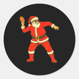 Christmas Disc Golf Vintage Funny Santa Xmas Classic Round Sticker