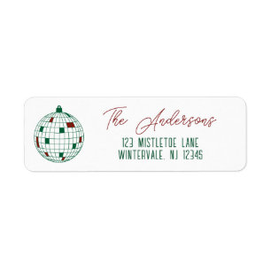 Christmas Disco Ball Green & White Return Address Label