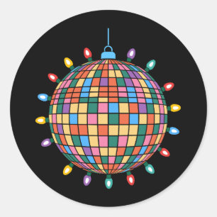 Christmas Disco Ball Lights Ornament Colourful Xma Classic Round Sticker