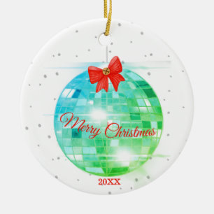 Christmas Disco Ball Merry Fun Greeting Ceramic Ornament