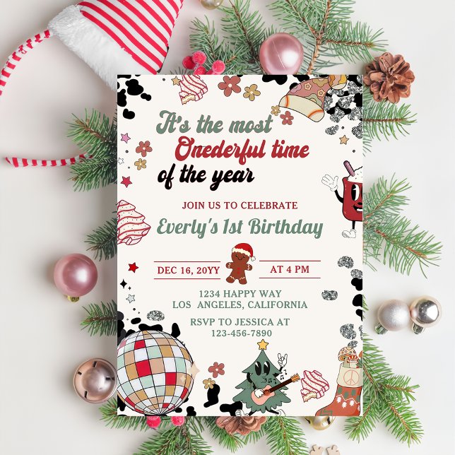 Christmas Disco Ball Onederful Birthday  Invitation (Creator Uploaded)
