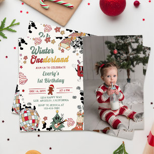 Christmas Disco Ball Onederful Birthday Photo Invitation