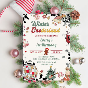 Christmas Disco Ball Winter Onederland Birthday  Invitation