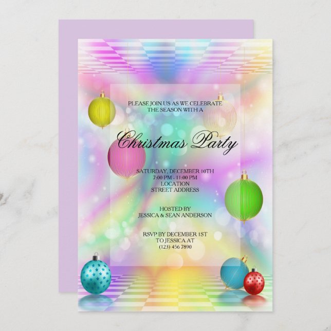 Christmas Disco Baubles Christmas Party Invitation (Front/Back)