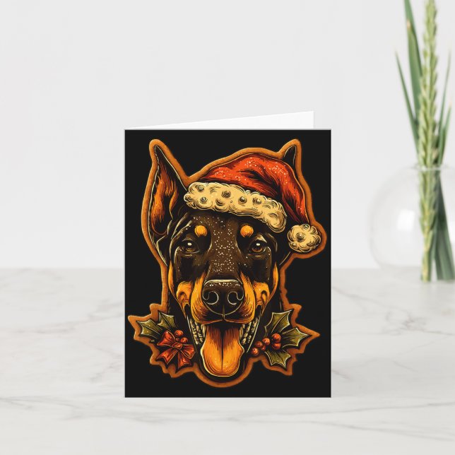 Christmas Doberman Dog With Santa Hat Gingerbread  Card (Front)