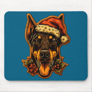 Christmas Doberman Dog With Santa Hat Gingerbread  Mouse Pad