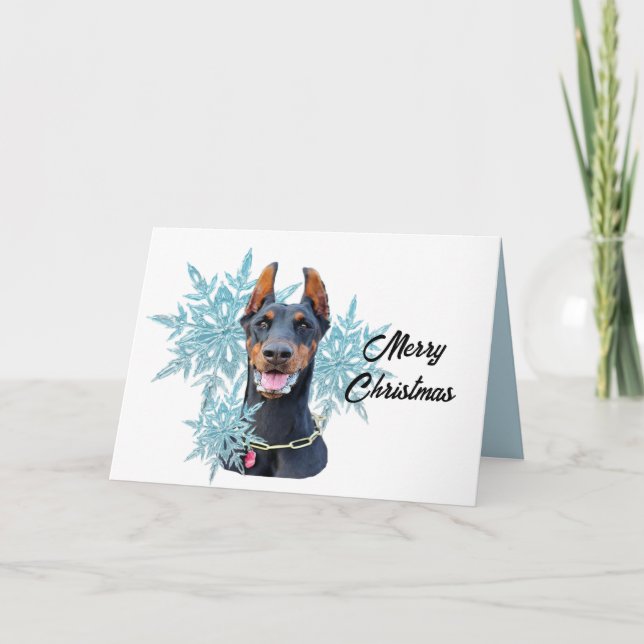 Christmas Doberman Pincher Snowflakes    Holiday Card (Front)