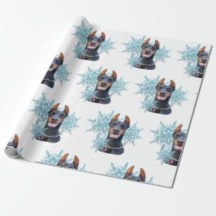 Christmas Doberman Pincher Snowflakes    Wrapping Paper