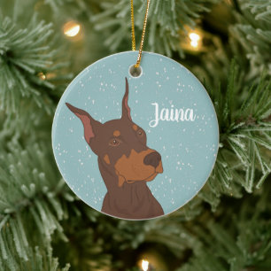 Christmas Doberman Pinscher  Ceramic Ornament