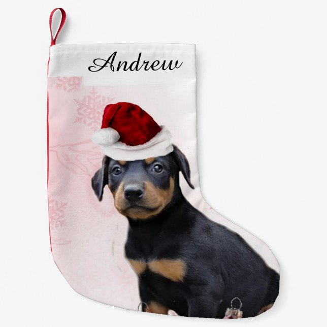 Christmas Doberman Pinscher dog Small Christmas Stocking (Front)