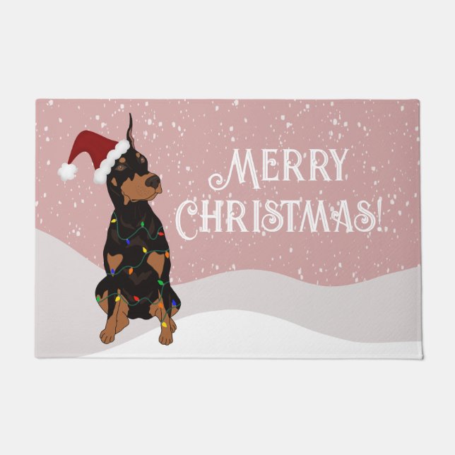 Christmas Doberman Pinscher  Doormat (Front)