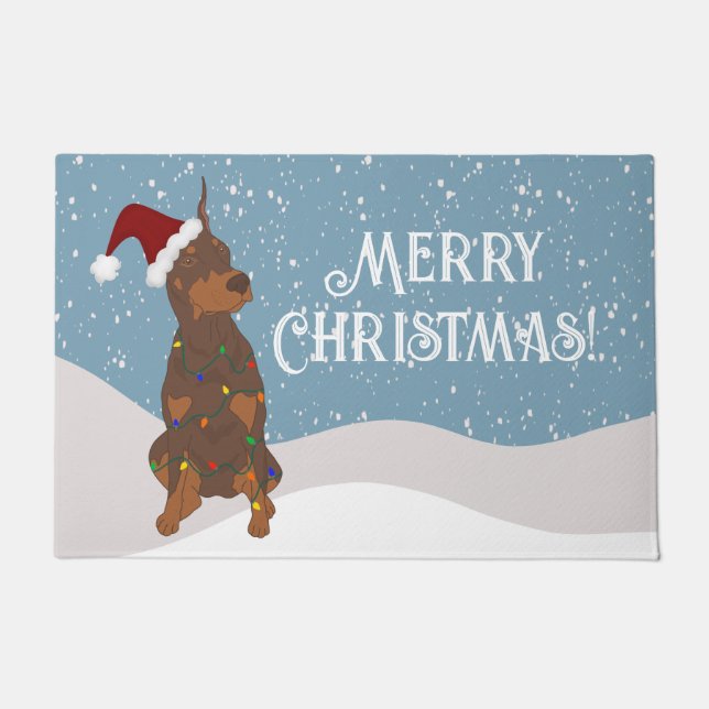 Christmas Doberman Pinscher Doormat (Front)