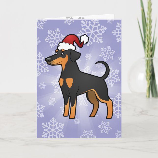 Christmas Doberman Pinscher (floppy ears) Holiday Card (Front)