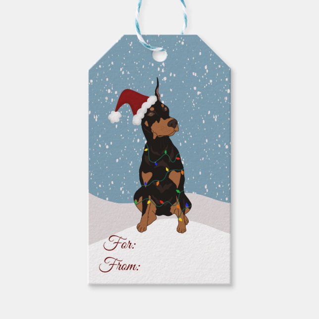 Christmas Doberman Pinscher  Gift Tags (Front)