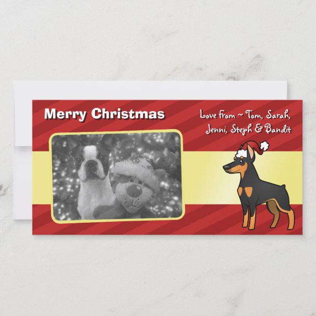 Christmas Doberman Pinscher (pointy ears) Holiday Card (Front)