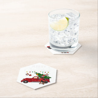 Christmas Doberman Pinscher Red Truck Xmas Party Paper Coaster