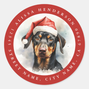 Christmas Doberman Round Stickers