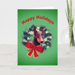 Christmas Doberman Wreath Bow Holiday Card