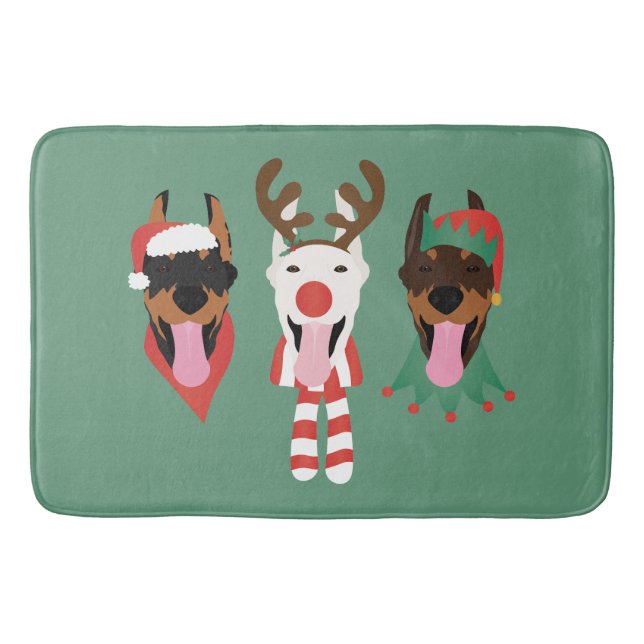 Christmas Dobermann Dogs Bath Mat (Front)