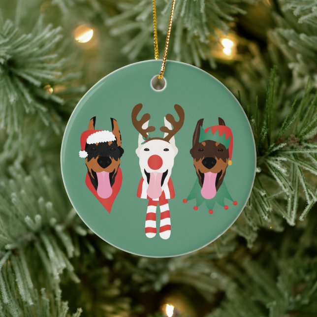 Christmas Dobermann Dogs Ceramic Ornament (Tree)