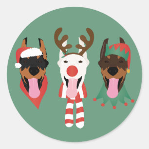 Christmas Dobermann Dogs Classic Round Sticker