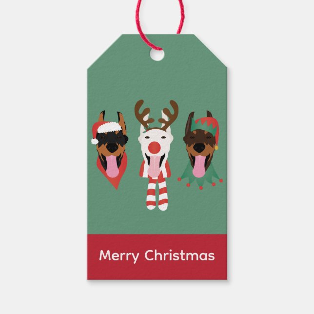 Christmas Dobermann Dogs Gift Tags (Front)