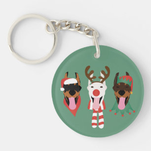 Christmas Dobermann Dogs Key Ring