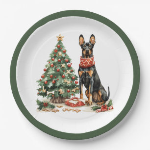 Christmas Dobermann Dogs Paper Plate