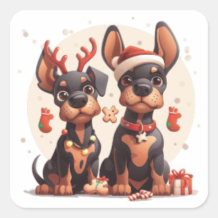 Christmas Dobermann Dogs Square Sticker