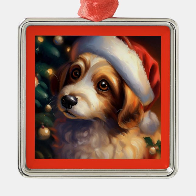 Christmas Dog 2 Metal Ornament (Front)