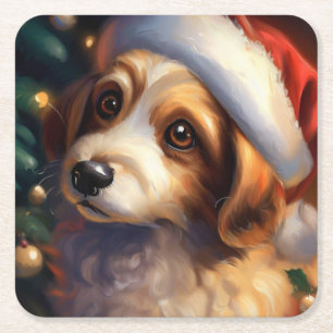 Christmas Dog 2 Square Paper Coaster