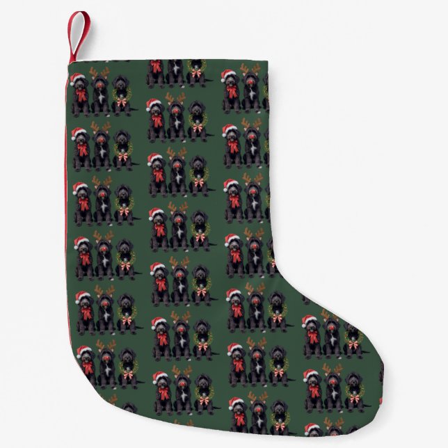 Christmas Dog Black Goldendoodle Doodle Mom Winter Small Christmas Stocking (Front)