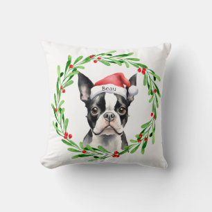 Christmas Dog Boston Terrier Terrier Holidays Pet Cushion