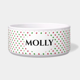 Christmas Dog Bowl Paw Prints