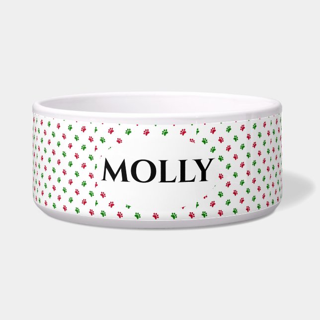 Christmas Dog Bowl Paw Prints (Front)