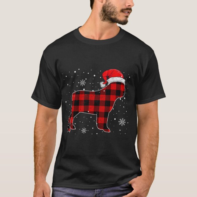Christmas Dog Buffalo Plaid, Christmas French Bull T-Shirt (Front)