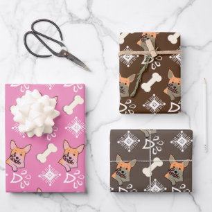 Christmas Dog Candy Cane Snowflake Pattern  Wrapping Paper Sheet