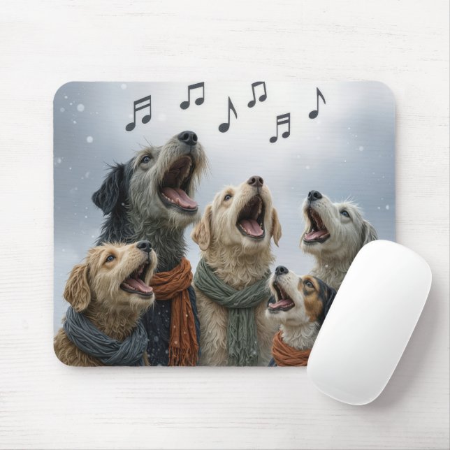 Christmas Dog Carolers In Snowflakes Mouse Pad (With Mouse)