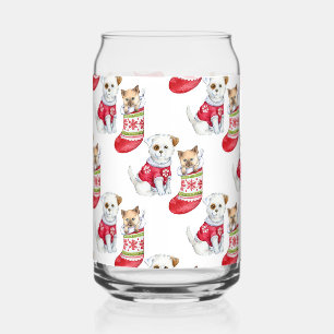Christmas Dog & Cat Can Glass