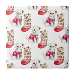 Christmas Dog & Cat Ceramic Tile