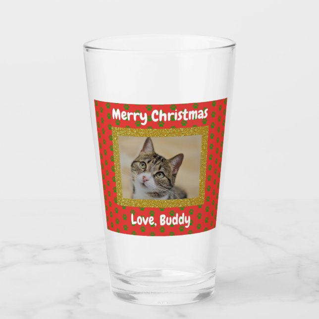 Christmas Dog Cat Dad Pet Photo Beer Pint Glass (Front)