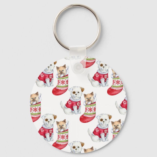Christmas Dog & Cat Key Ring (Front)