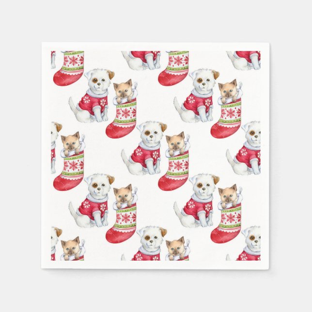 Christmas Dog & Cat Napkin (Front)