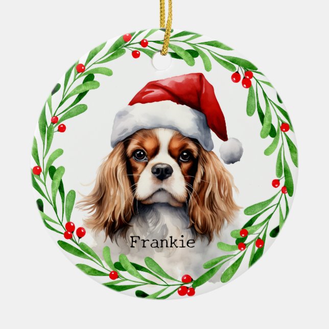 Christmas Dog Cavalier King Charles Spaniel Pet Ceramic Ornament (Front)