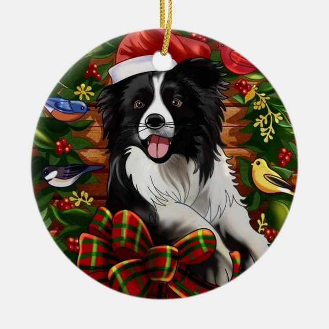 Christmas Dog Ceramic Ornament (Front)