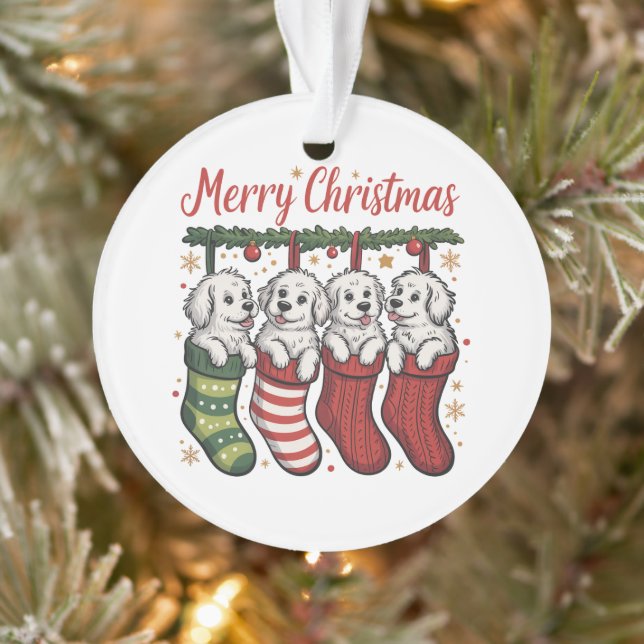 Christmas Dog Cute Puppies in Stockings Retro Xmas Ornament (Tree)