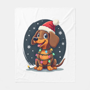 Christmas Dog Dachshund Santa Xmas Wiener 2 Fleece Blanket