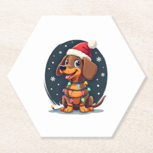 Christmas Dog Dachshund Santa Xmas Wiener 2 Paper Coaster