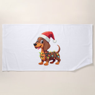 Christmas Dog Dachshund Santa Xmas Wiener 3 Beach Towel